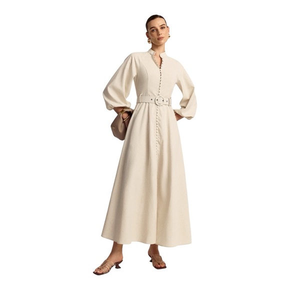 COMMENSE Belted Button Front Maxi Linen Dress COLOR - Apricot SIZE Small NWT - Picture 1 of 12